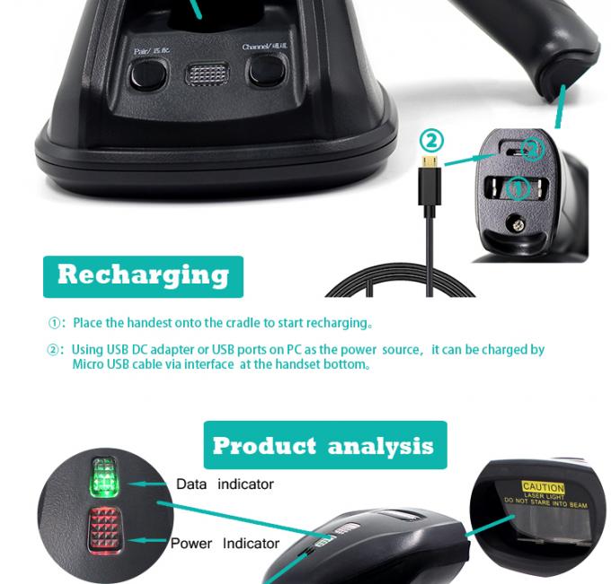Wireless Hands Free Barcode Scanner / 1D Laser Scanner Long Distance Transmission